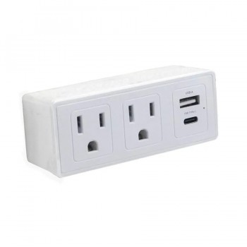 Adaptateur mural à 2 prises et 2 ports de recharge avec protection contre les surtensions - USB/USB-C - Blanc