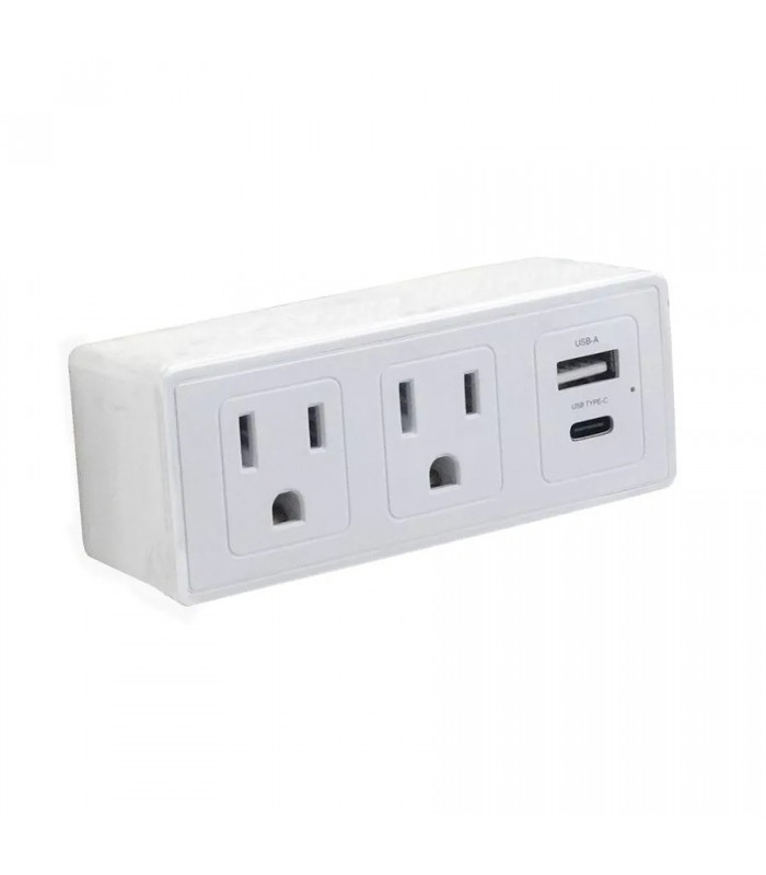 Adaptateur mural à 2 prises et 2 ports de recharge avec protection contre les surtensions - USB/USB-C - Blanc