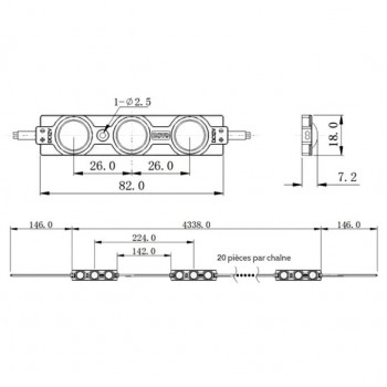 LED Module for Backlit - 3 LED - SMD2835 - 12V DC - 1.2W - IP65 - 6000K