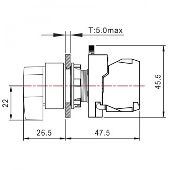 NHD Interrupteur rotatif long 3 pos 45° moment - Noir