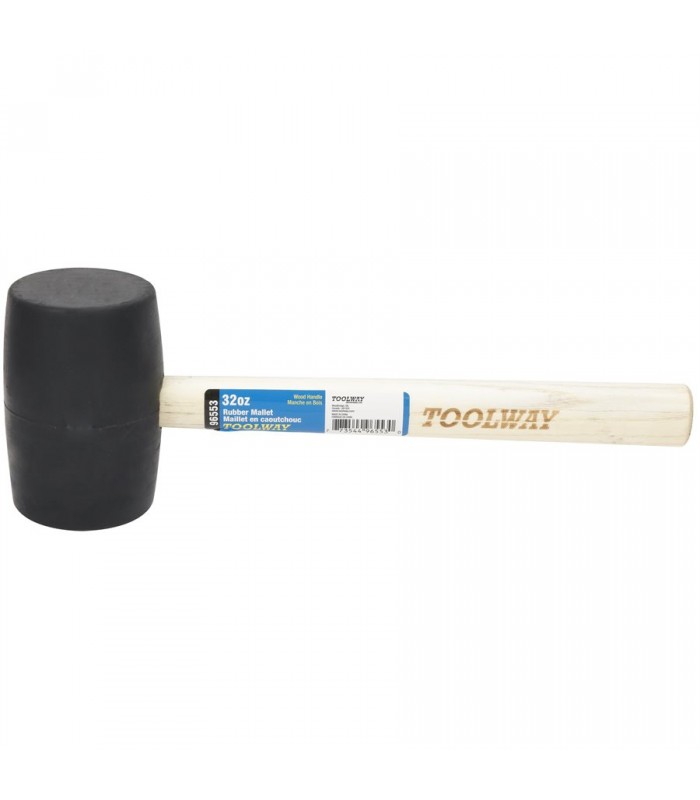 Toolway Rubber Mallet With Wood Handle 32 oz. Black Head