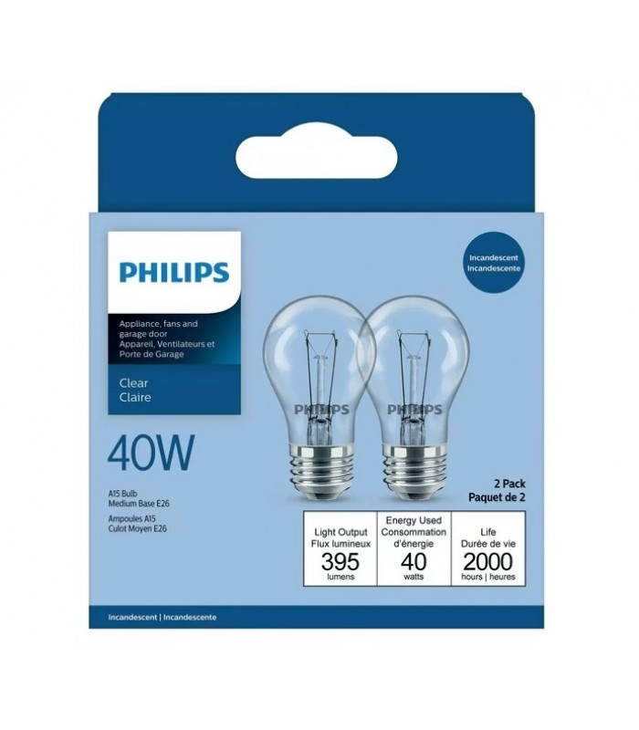 Philips Bulb A15 Incandescent Fan/Garage E26 Base 40W - Pack of 2