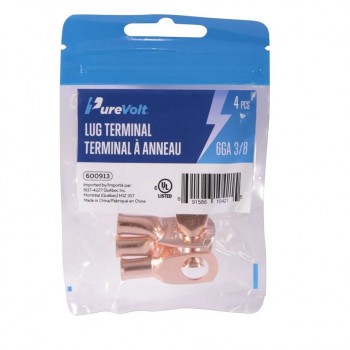 PureVolt Lug Terminal - 3/8 in. Screw - 6 AWG - 4-Pack
