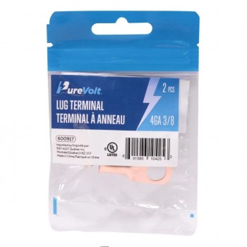 PureVolt Terminal à anneau - Vis 3/8 po (9.5 mm) - 4 AWG - Paquet de 2
