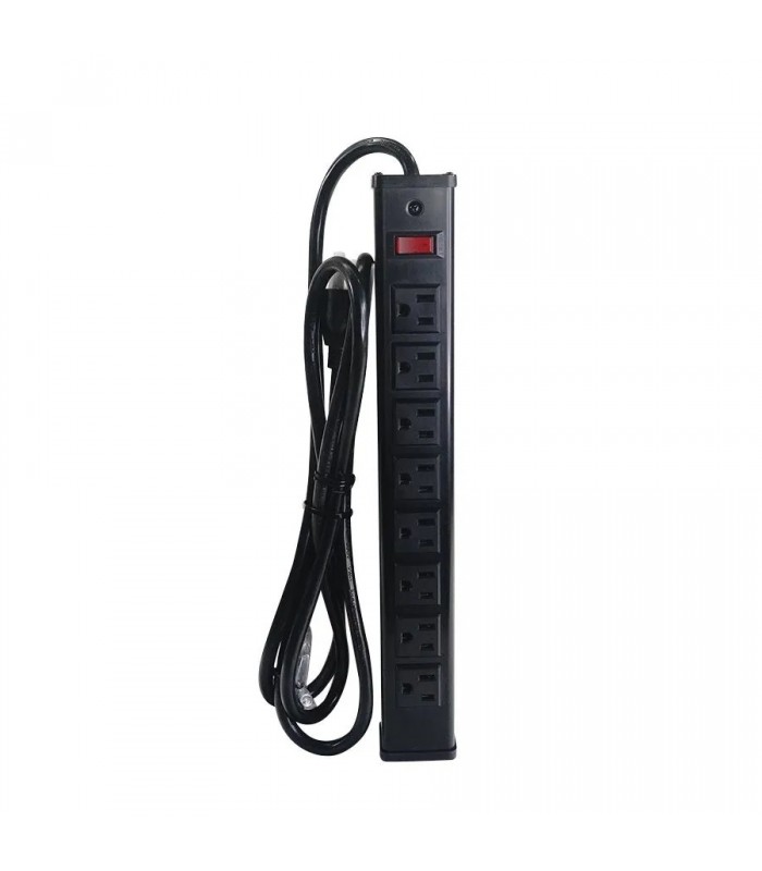 8 Outlet Aluminum Surge Bar - 125 V - 450 Joules - 15 A - Black - 35 cm