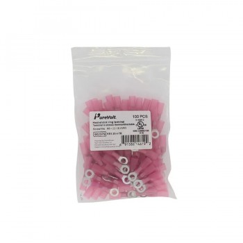 PureVolt Heat-Shrink Ring Terminal - Screw #8 - 22-16 AWG - Pink - Pack of 100