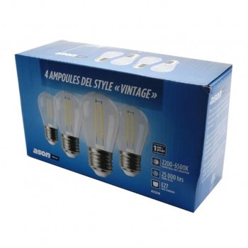 Ason Decor Dimmable Filament Style LED Light Bulb - 110 V - 2 W - E27 - 3000 K - Pack of 4