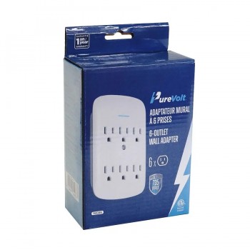 PureVolt Adaptateur mural à 6 prises avec protection contre les surtensions - 735 joules - 15 A - Blanc