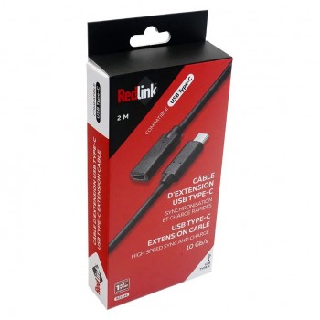 RedLink USB-C Male to Female Extension Cable - Black - 2 m