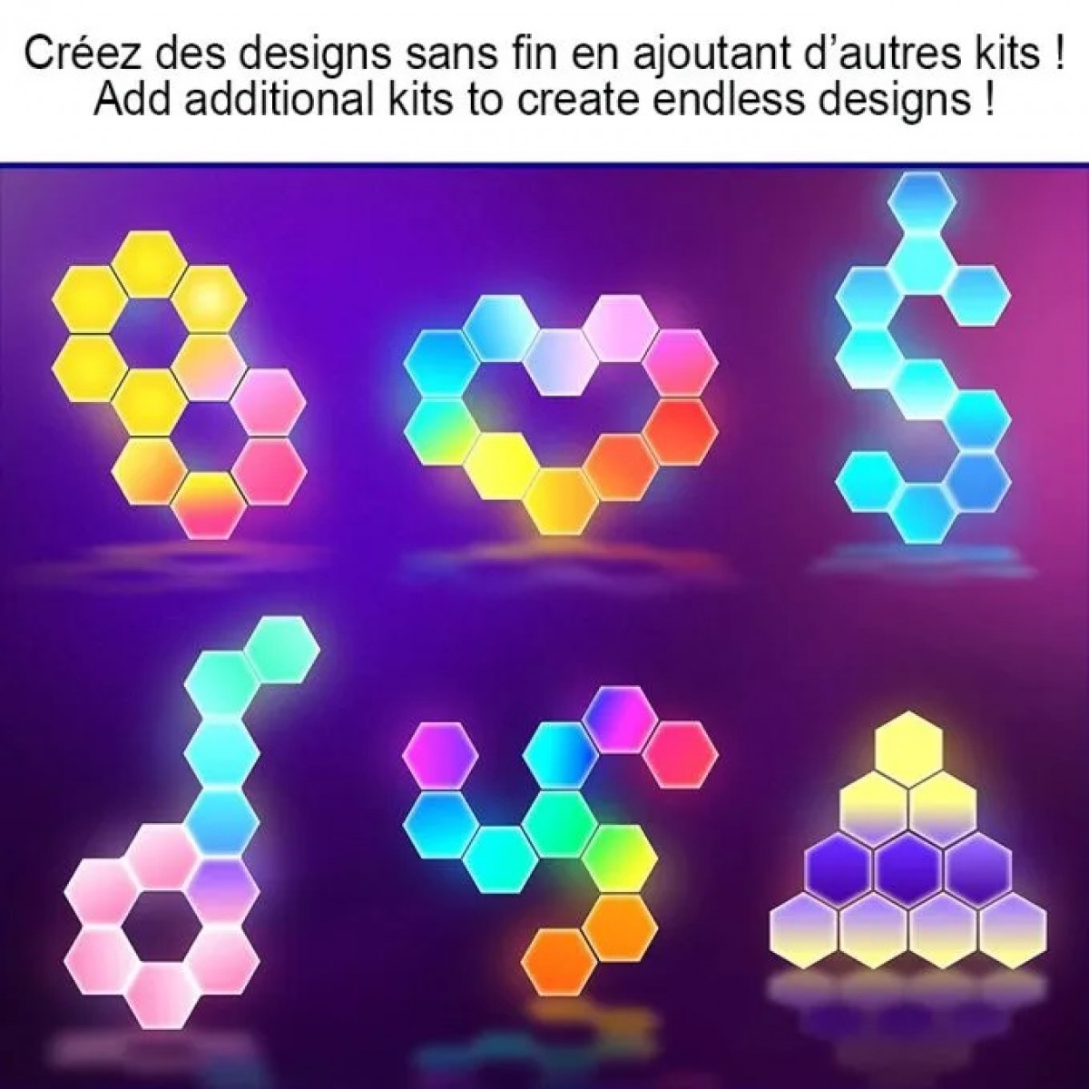 Lumière DEL tactile adhésive hexagonale - 7.5 cm - Multicolore - Paquet de 2