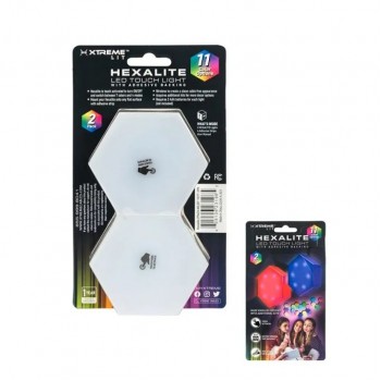 Xtreme Hexagon Adhesive Touch LED Light - 7.5 cm - Multicolor - 2 Pack