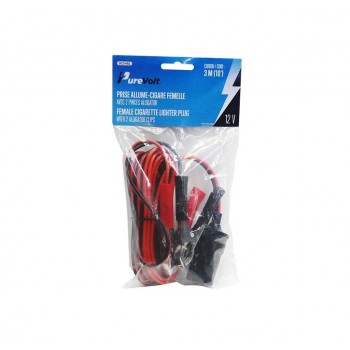 PureVolt Alligator Clips to Cigarette Lighter Socket for 12 V Battery - 3 m