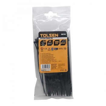 Tolsen Attaches autobloquantes en nylon 5.5 po. - Noir - Paquet de 100