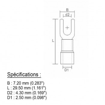 PureVoltTerminal fourchette thermorétractable double baril - Vis #8 - 16-14 AWG - Bleu - Paquet 10