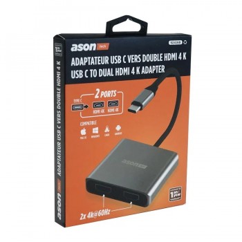 Ason Tech Adaptateur USB-C vers double HDMI 4K