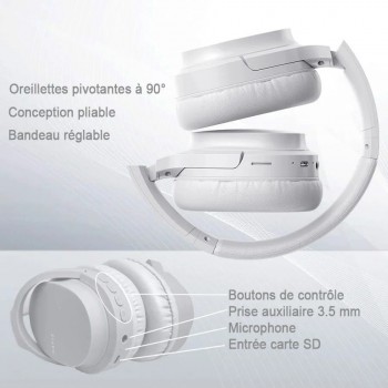 HAVIT i62 Bluetooth Over-Ear Headphones with Microphone - White