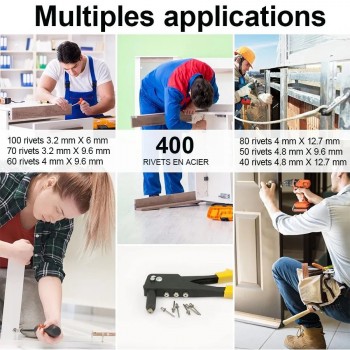 AddTools Steel Rivets Assortment - 6 Sizes - 400 Pièces