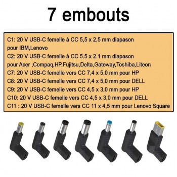 Ason Tech Chargeur universel pour ordinateur portable avec 7 adaptateurs - 65W