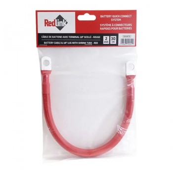 RedLink Câble 2AWG de 12 po. avec terminaux 3/8 po. pour batterie - Rouge