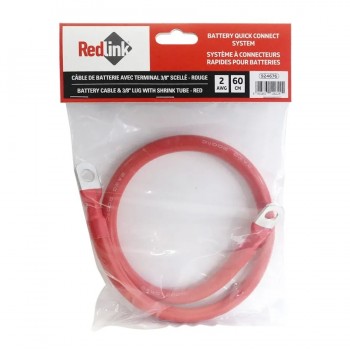 RedLink Câble 2AWG de 24 po. avec terminaux 3/8 po. pour batterie - Rouge