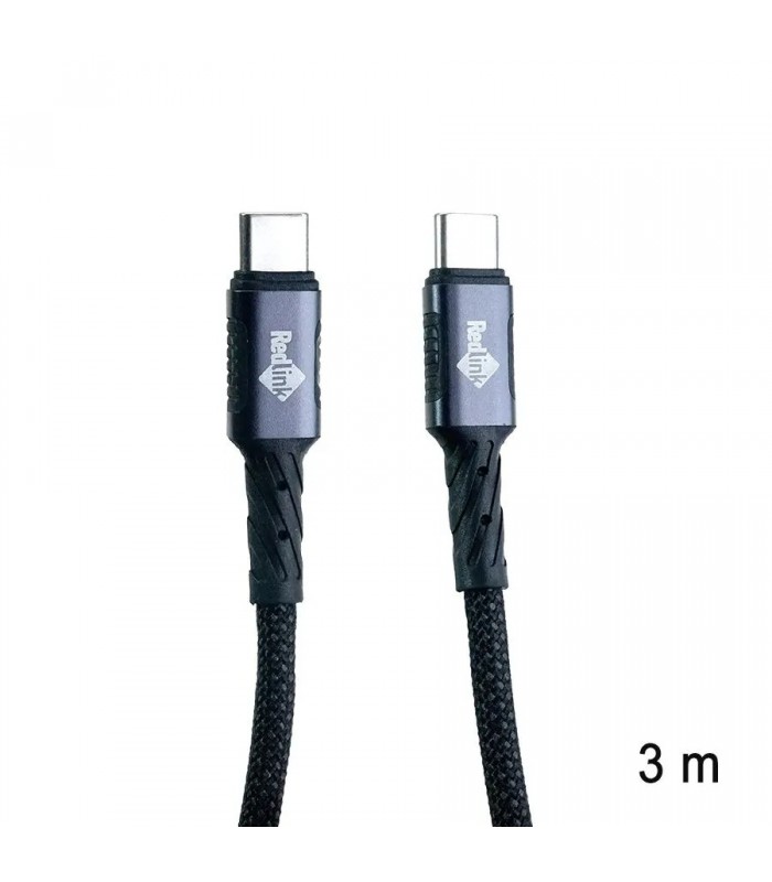 RedLink Braided USB-C Male to Male Cable - 60W - Black/Grey - 3 m