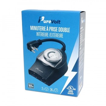 PureVolt Minuterie programmable à 2 prises pour éclairage - Intérieur/Extérieur - 125 V - 15 A - 2 modes