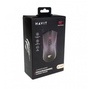 Havit Souris de jeu programmable rétroéclairée avec fil - 7 boutons - USB