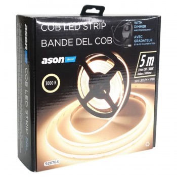 Ason Decor COB LED Light Strip with Dimmer - 24V - 320 LEDs/m - 3000K - 5 m