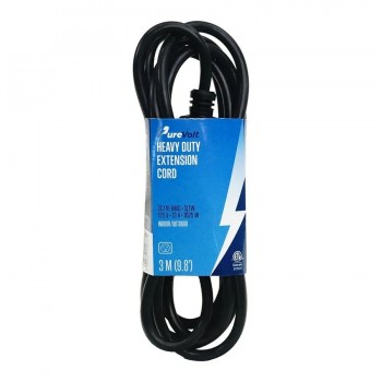 PureVolt Heavy-Duty Outdoor Extension Cord - 3C/16AWG - 13A - 9.8 ft - Black