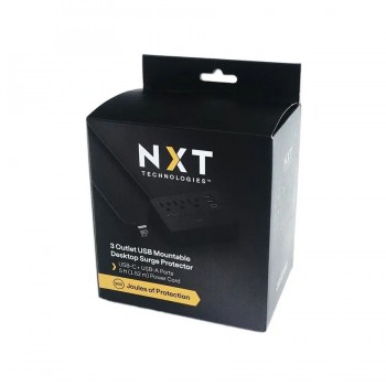 Barre de surtension montable de 1,5m à 3 prises, 2 USB et 1 USB-C - 900J - Noir