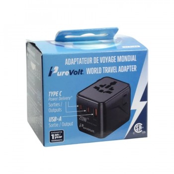 PureVolt Universal Travel Adapter with USB-C and USB-A Ports