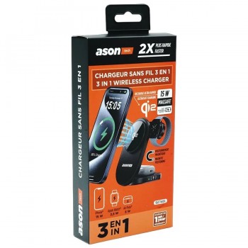 Ason Tech Station de recharge Qi2 sans fil 3 en 1 - iPhone, Apple Watch, AirPods