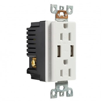 PureVolt Prise murale double inviolable avec 2 ports USB 15 A 125 V - Blanc