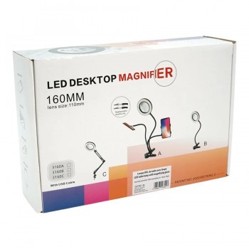 Clip-On LED Lamp with 6.3-Inch Magnifier and Articulated Arm - USB - Black