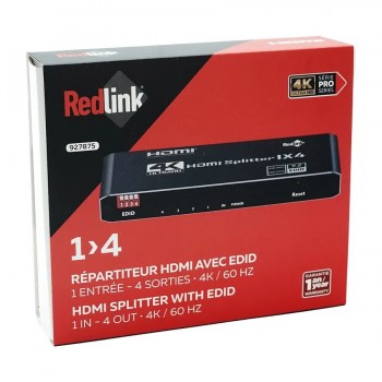 RedLink HDMI 2.0 Splitter with EDID - UHD 4K - 1 Input / 4 Outputs