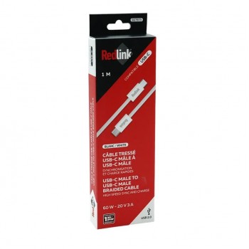 RedLink Braided USB-C Male to Male Cable - White - 1 m