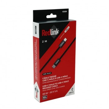 RedLink Braided USB-C Male to Male Cable - Black - 2 m