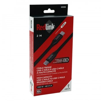 RedLink Câble tressé USB-C mâle à mâle coques robustes - 240 W - Noir - 2 m