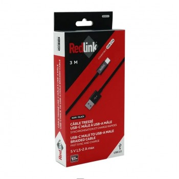 RedLink Câble tressé USB-C mâle vers USB-A mâle - Noir - 3 m