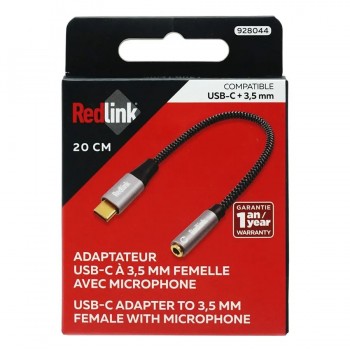 RedLink Audio Adaptateur USB-C mâle vers 3.5 mm femelle avec microphone - Noir