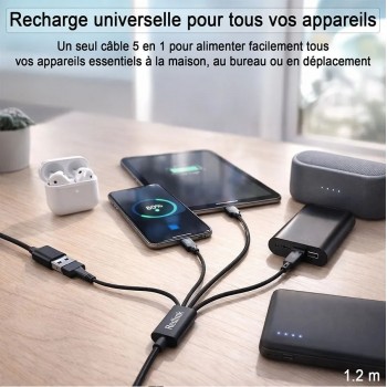 RedLink Braided 5-in-1 Lightning / USB-C x2 / Micro-B / USB-A Cable - Black - 2 m