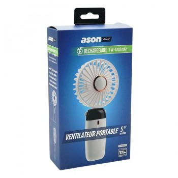 Ason Decor Ventilateur portatif 3-en 1 rechargeable - USB-C - 5 vitesses - Blanc