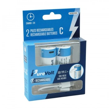 PureVolt C Li-Poly Rechargeable Battery with 2 x USB-C Cable - 1.5V - 2-Pack