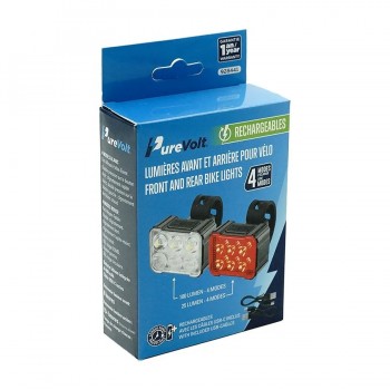 PureVolt Ensemble de lumières avant et arrières de vélo 6 DEL rechargeables