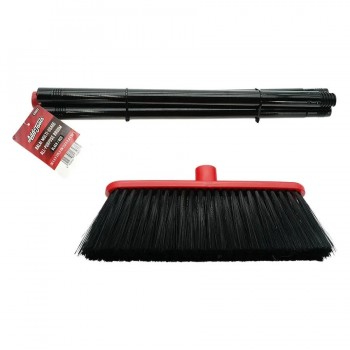 AddTools Balai avec manche de 120 cm en 3 sections - Rouge et noir