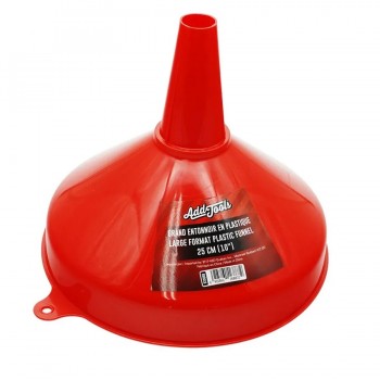 AddTools Large Plastic Funnel with Wide Opening - 10 in (25 cm) - Red