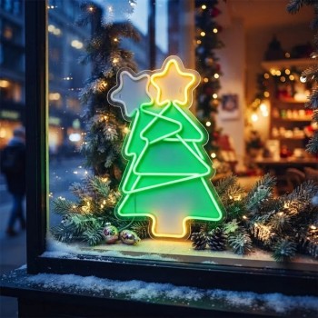 Ason Decor Enseigne lumineuse DEL animée sapin de Noël - 50,5 x 35 cm - Vert/Jaune