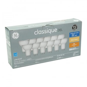 GE Ampoule DEL graduelle - 120V - 5,5W - GU10 - 3000K - Paquet de 12
