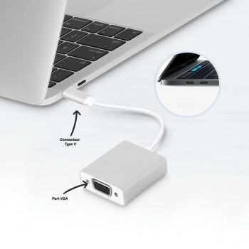 Adaptateur USB-C mâle à VGA femelle HD - Blanc