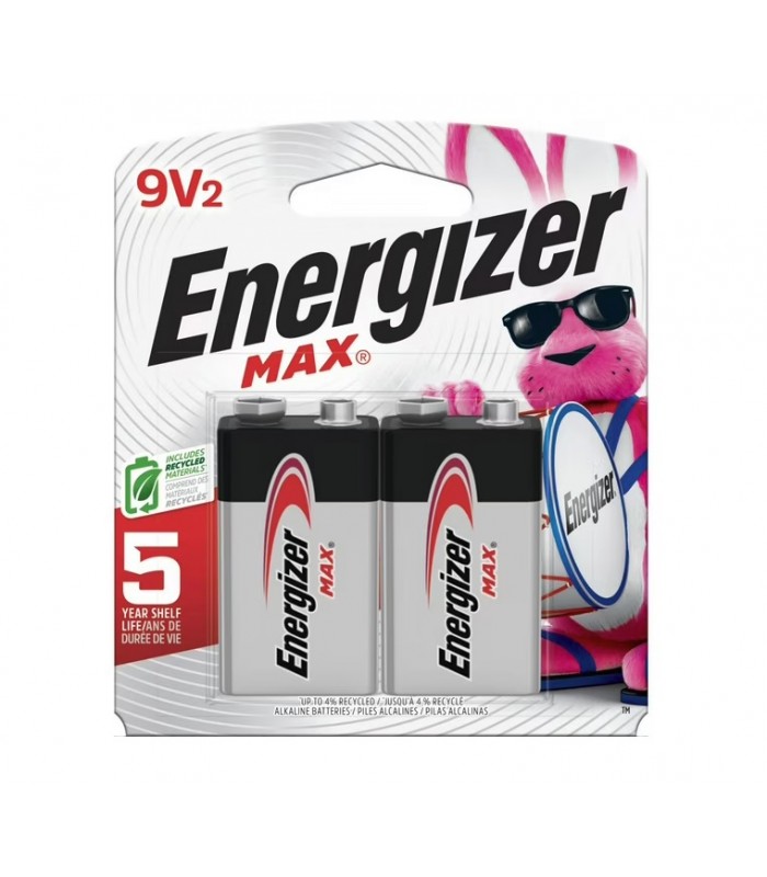 Energizer 9V Single Alkaline Battery Max - Pack of 2